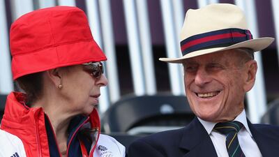 Princess Anne and Prince Philip watching the Dressage Equestrian event of the London 2012 Olympic Games.