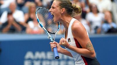 Karolina Pliskova of Czech Republic reacts after winning a point against Angelique Kerber. Timothy A Clary / AP Photo