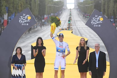 Alexander Kristoff on the podium after winning the 21st and final stage of the Tour de France. EPA