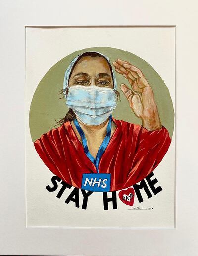 A portrait of Raya Al Mashta, an anaesthetist in Britain's National Health Service, painted by Iraqi artist Mahdi Al Shammary. Courtesy Mahdi Al Shammary