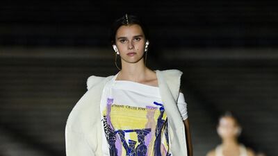 A model walks the runway during the Dior Cruise show 2022 at Panathenaic Stadium on June 17, 2021 in Athens, Greece. AFP