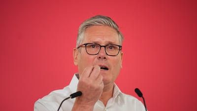 UK Prime Minister Keir Starmer delivers a speech in London. Mr Starmer is seeking to reset his government amid mounting leadership pressure following Labour’s local election losses. PA Wire