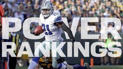 Dallas Cowboys running back Ezekiel Elliott runs past Green Bay Packers linebacker Clay Matthews during on Sunday, October 16, 2016, in Green Bay, Wisconsin. Morry Gash / AP; The National illustration