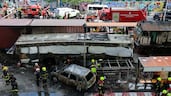 Emergency services attend Bangkok's Makkasan Airport Rail station, where a train collided with a bus, several cars and motorcycles. Reuters