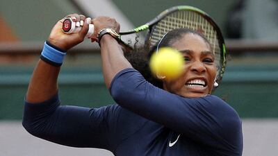 Serena Williams hits a shot against Yulia Putintseva in the French Open quarter-final last week. Robert Ghement / EPA / June 2, 2016