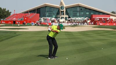 Rafa Cabrera Bello of Spain plays his second shot on the 9th hole at the Abu Dhabi Golf Club on January 20, 2017, during second-round play of the Abu Dhabi HSBC Championship. Scott Halleran / Getty Images