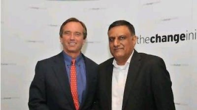 Gundeep Singh and the environmental campaigner Robert F Kennedy Jr, left, are setting up a shop to sell sustainable products in Dubai. The Change Initiative