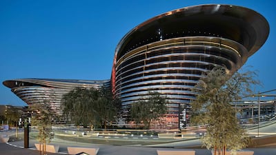 The Mobility Pavilion at Expo Dubai 2020 is among 103 buildings rated gold in a global green system developed by the US Green Building Council that measures energy efficiency. The other structures are located in the Sustainability and Opportunity districts and in the Expo Village. Photo: Expo 2020 Dubai