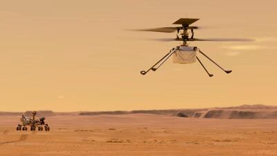 As part of the first test flight, Ingenuity will climb three metres, hover for 30 seconds and then descend back on the Martian surface. Nasa