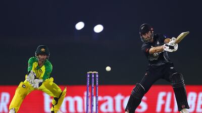 Kane Williamson, right, in action for New Zealand against Australia during a T20 World Cup warmup match in Abu Dhabi. Getty Images
