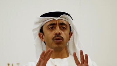Sheikh Abdullah bin Zayed, Minister of Foreign Affairs, spells out the importance of the intervention in Yemen after meeting his Yemeni counterpart Dr Riyad Yassin on Wednesday. Ali Haider / EPA