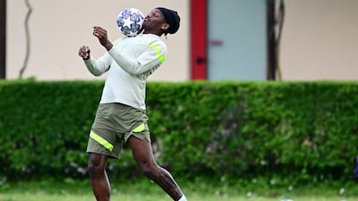 AC Milan's Rafael Leao trains on May 15, 2023, on the eve of their Champions League semi-final second leg against Inter. AFP