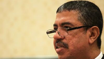 Yemen's newly appointed vice president, Khaled Bahah, holds a press conference on April 16, 2015 in the Saudi capital Riyadh. Ahmed Farwan/AFP Photo