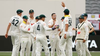 Australia bowler Scott Boland, centre, finished with figures of 4-33 in England's second innings. Getty Images