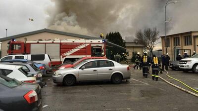 Emergency crews are seen attending to a fire after reports of a gas explosion in Baumgarten, Austria. RKNO / Motz via Reuters