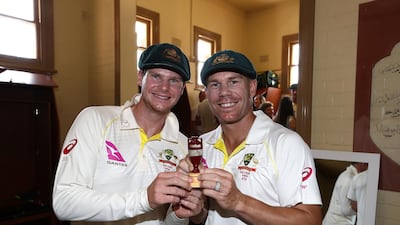 You are looking at a tiny urn being held by captain Steve Smith, left, and vice-captain David Warner after Australia beat England in a five-match cricket Test series in 2017. It is a replica of the actual urn which supposedly holds the ashes of a burnt cricket bail, which was presented to England captain Ivo Bligh as a personal gift after a friendly match during the 1882/83 tour in Australia. The replica is handed to the winner of this Test series usually held every two years between the game's traditional rivals. Getty Images