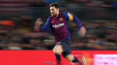Barcelona's Lionel Messi runs at the Eibar defence. Reuters