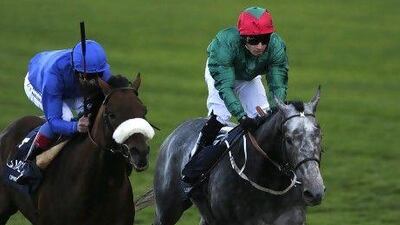 Frankie Dettori was aboard Opinion Poll, left, while Silvestre De Sousa rode Colour Vision, right, to third place in the Long Distance Cup in October.