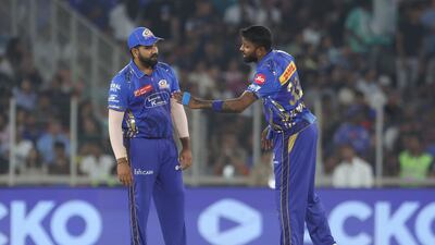 Rohit Sharma, left, and Hardik Pandya need to pull Mumbai Indians out of trouble. Getty Images