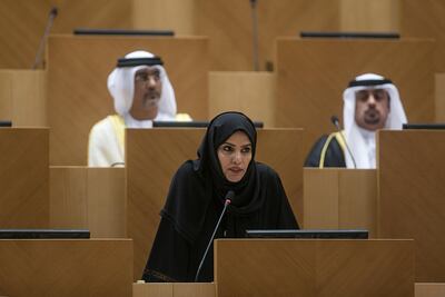 FNC member Naama Al Sharhan during a previous session at the council. Getty images/The National