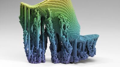 Molecule shoe, 2015, by Francis Bitonti. Polyester filament, 3-D-printed with a Stratasys Connex printer, using software by Adobe Photoshop. Courtesy Museum of Fine Arts, Boston.