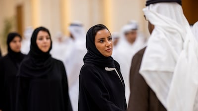 President Sheikh Mohamed receives condolences from Sara Musallam, Minister of State for Early Education and Abu Dhabi Executive Council Member, on the death of the Sheikh Tahnoon bin Mohammed, Ruler's Representative in Al Ain Region, at Al Mushrif Palace. Ryan Carter / UAE Presidential Court ---