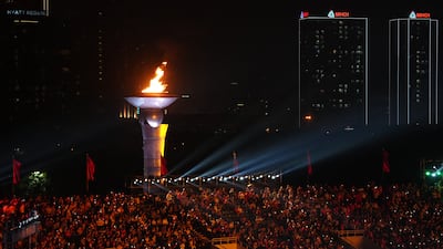 The cauldron is lit during the opening ceremony of the Southeast Asian Games. Reuters