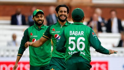 Hasan Ali, centre, has lost his spot in the Pakistan team. AFP