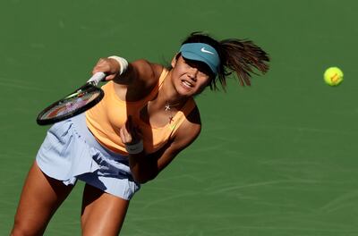 Emma Raducanu serves against Danka Kovinic. AFP