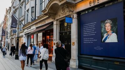 Shops in New Bond Street, central London, after the death of Queen Elizabeth II. Getty Images