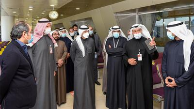 Kuwait's Minister of State for Services Affairs Dr Abdullah Marafi inspects Kuwait International Airport for the latest regulatory and health measures following the cabinet's mandate for airlines to conduct PCR tests for all arriving passengers. KUNA