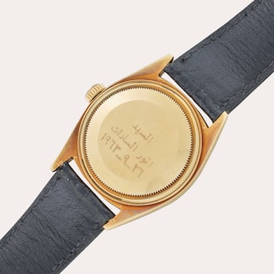The caseback of the watch carries an inscription from Nasser's friend, Anwar Sadat. Photo: Sotheby's