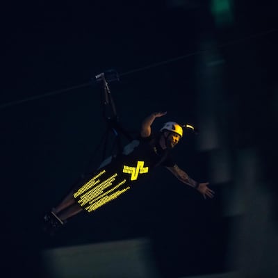 Ramadan riders on the XDubai zipline at Dubai Marina at night will be helping the Al Jalila Foundation from May 23. Courtesy Al Jalila Foundation