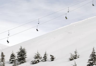 Skiiers ride a ski lift at the Mzaar Kfardebian ski resort, one hour away from Beirut, Lebanon. Getty Images