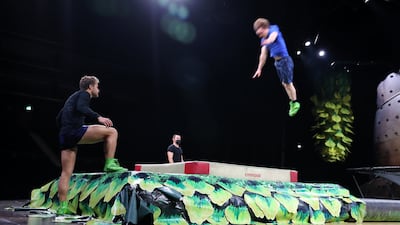 The show's acrobats and performers are rehearsing