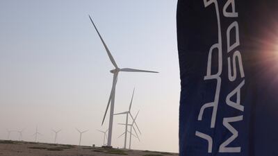Wind turbines in Masdar's wind farm on Sir Bani Yas island in Abu Dhabi. Masdar aims to expand its capacity to at least 100 gigawatts of renewable energy by the end of the decade. Reuters