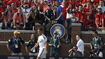 Cristiano Ronaldo comes onto the pitch on Saturday in Real Madrid's pre-season tournament friendly against Manchester United at the International Champions Cup in the US. Jeff Kowalsky / EPA