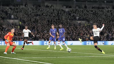 Valencia's Rodrigo scores the winner against Chelsea in the Champions League at Stamford Bridge in September. Reuters
