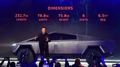 Elon Musk, founder and chief executive of Tesla, unveiled Cybertruck in November, last year. AFP