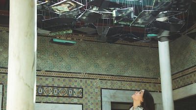 'Colours of the Medina' is made from dozens of cracked and weathered laptop screens with tape sandwiched between the layers of tempered glass to create a moiré rainbow. Courtesy Nizar Messaoud