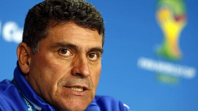 Luis Fernando Suarez, coach of Honduras, answers questions at a press conference on Thursday ahead of his team's 2014 World Cup Group E match with Ecuador on Friday. Rungroj Yongrit / EPA / June 19, 2014