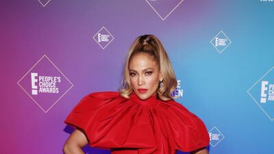 Jennifer Lopez, in Christian Siriano, attends the E! People's Choice Awards held at the Barker Hangar in Santa Monica, California, and broadcast on Sunday, November 15, 2020. Getty Images