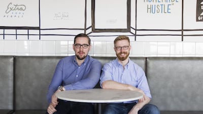 The Unboxd app founders Erik Duindam, left, and Paul Warren. Unboxd, which was incubated in Dubai at the tech coworking space Astrolabs but is now based in New York, allows users to make a 16 second video review of anything and map it to a product or place. Courtesy Unboxd
