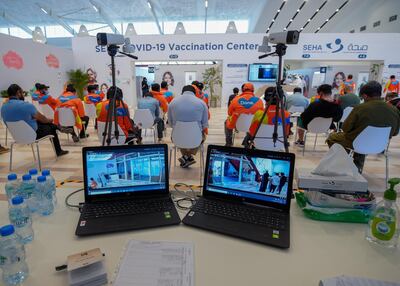 The Seha Vaccination Centre at Abu Dhabi Cruise Terminal can serve up to 3,000 people per day. Victor Besa / The National Victor Besa/The National Section: NA Reporter: Shireena Al Nowais