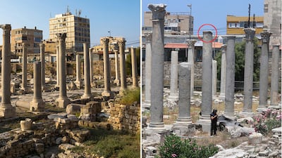 A Roman column was decapitated during Israel's attacks on Tyre. Reuters / Bilal Kashmar for The National