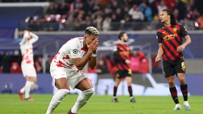 Leipzig's Benjamin Henrichs after a missed chance. Getty