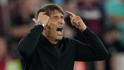 Tottenham coach Antonio Conte looking frustrated. AP