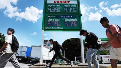 Fuel prices on displayed in Brooklyn, New York City. Oil prices around the globe continue to rise. AFP