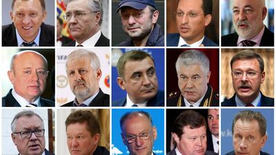 A combination of file photos show prominent Russian businessmen and officials on a US sanctions list released by the US Treasury Department in Washington. Reuters