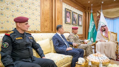 Saudi Arabia's Minister of Defence, Prince Khalid bin Salman, hold talks with an Iraqi security delegation led by Lt Gen Abdul Amir Al Shammari, director of the Office of the Commander-in-Chief of the Iraqi Armed Forces. Photo: Khalid bin Salman / X